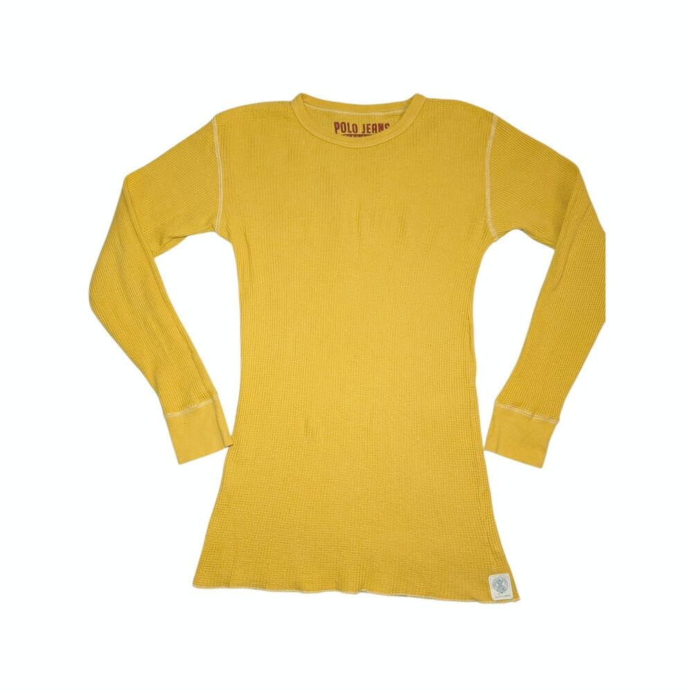 Vintage Polo Jeans Co Ralph Lauren Waffle Knit Thermal Shirt Yellow Medium Y2K